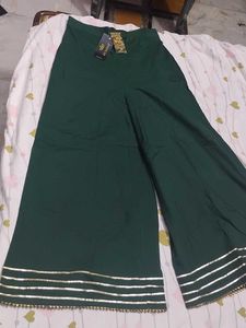 Elegant Green Palazzo Pants with Gold Embellishmen