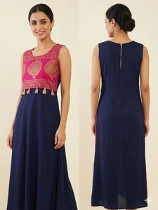 Elegant Navy Blue Kurta with Pink Embellishment