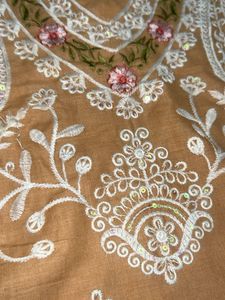 woman cotton Embroidered Kurta Set with orgenza