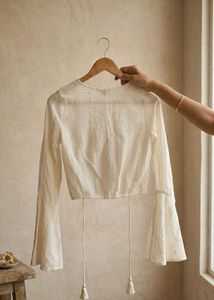 Boho White Lace-Up Cropped Top