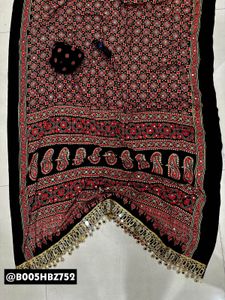 Mirror Work Ajrakh Embroidered Saree