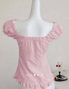 Pink Puff Sleeve Button-Up Top