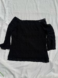 Elegant Black Lace Top with Pearl Detail