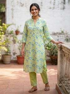 Green Floral Print Kurta