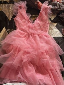 Charming Pink Tulle Ruffle Dress