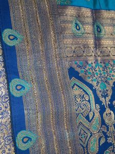 Beautiful Teal Silk Saree with Gold Weave and comp