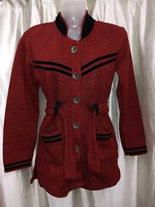 Red Button-Down Cardigan