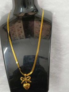 Gold Heart &amp; Bow Necklace