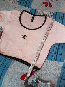 Chanel White Ribbed Crop Top with Black Trim