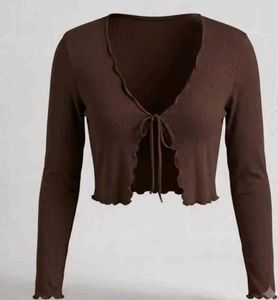 Brown Tie-Front Cardigan Top