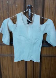 Cream Cold Shoulder Knit Top