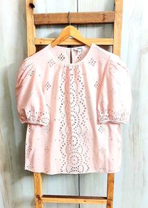Pink Eyelet Puff Sleeve Top Size-38