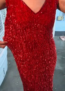 100% Silk Sparkling Red Party Dress