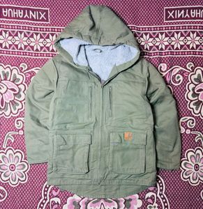 Men's Khaki Sherpa Lined Hooded Jacket