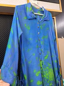 Blue &amp; Green Tie-Dye high low Shirt