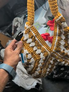 Handcrafted Crochet Tote Bag, Cotton and Jute,