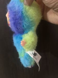 colorful rainbow-patterned Labubu plush keychain