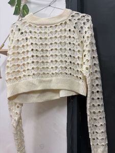 Cream Crochet Knit Sweater