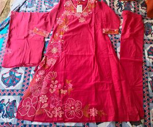 Vibrant Pink Floral Embroidered Kurta Set