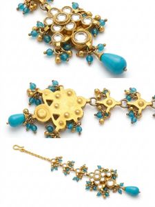 Stunning Plated Gold Maang Tikka with Blue Beads