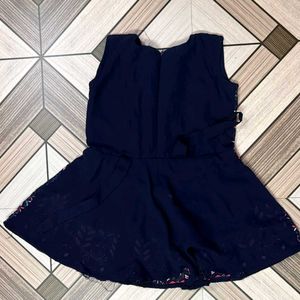 Girls Navy Blue Kurta Set without Dupatta