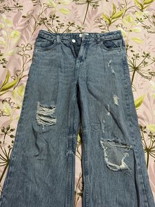 Distressed Wide-Leg Jeans