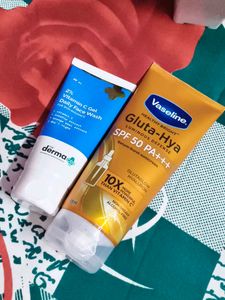 the derma co face wash and Vaseline sunscreen comb