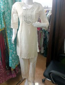 Elegant White Chikankari Kurta Set