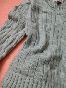 Light Blue Cable Knit V-Neck Sweater