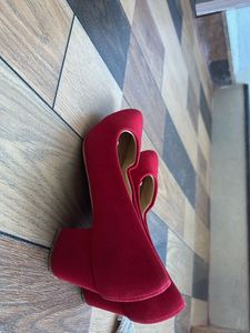 Red Suede Block Heels