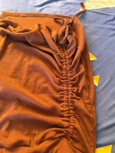 Brown Ruched Mini Skirt