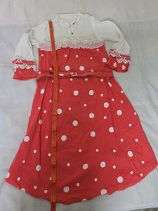 Girls Polka Dot Chinese Collar Dress with Belt