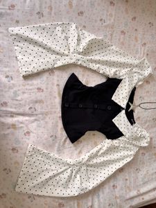 Black & White Polka Dot Flare Sleeve Top
