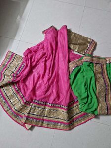 Stunning unstitched Pink &amp; Green Lehenga Choli Set