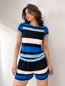 Striped Pajama Set - Top & Shorts