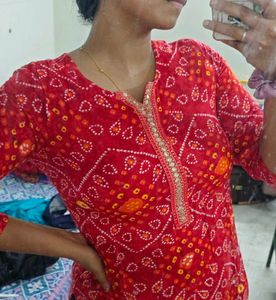 Vibrant Red Bandhani Kurta Set with Dupatta