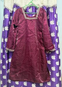 Elegant Maroon Kurta with Embellishments + pant