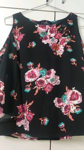 Chic Black Floral Cold Shoulder Blouse