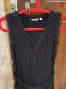 Sleeveless Ribbed Button-Up Midi Dress