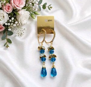 💖 Blue Crystal Drop Hoop Earrings - Designer Part