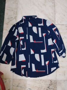 Unique Blue Abstract Print Button-Down Shirt