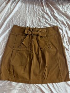 Brown A-Line Skirt with Bow Detail