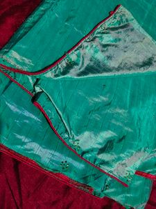 Beautiful Teal Saree with Red Border