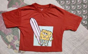 Cute Spongebob Graphic Crop Top Tee