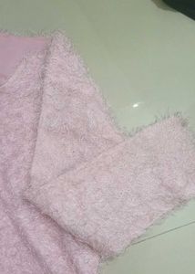 Soft Pink Fuzzy Knit Cardigan