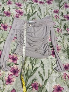 imported Sheer Off-Shoulder Ruched Top