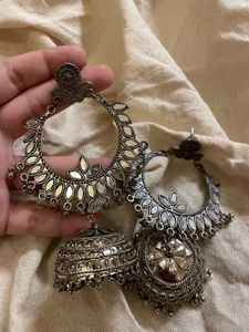Bohemian Jhumka Earrings with Mirror