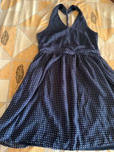 Beach wear, Navy Blue Polka Dot Halter Dress