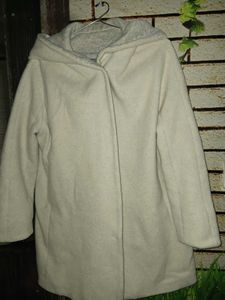 Elegant cream and grey Wool Blend Coat