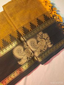 Elegant Yellow &amp; Black Silk Saree